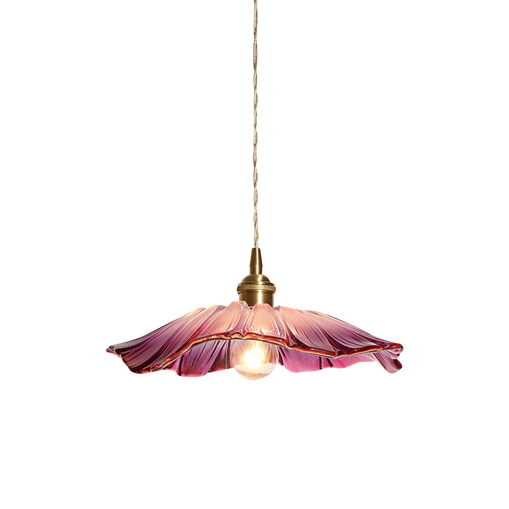 Blumenförmige Glas-Pendelleuchte aus geriffeltem Glas mit gedrehtem Kabel