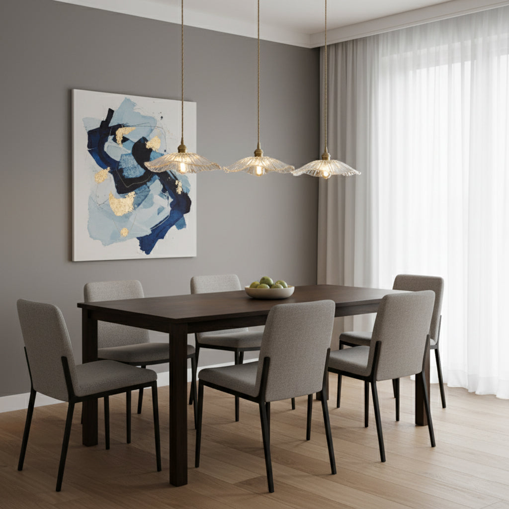 Blumenförmige Glas-Pendelleuchte aus geriffeltem Glas mit gedrehtem Kabel
