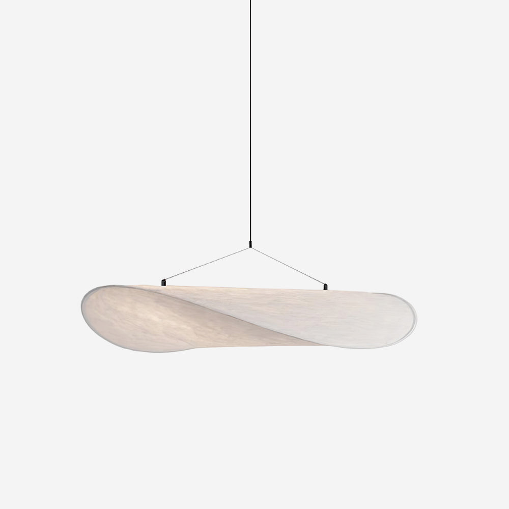 Stoff-LED-Pendelleuchte mit flachem, gedrehtem Schirm